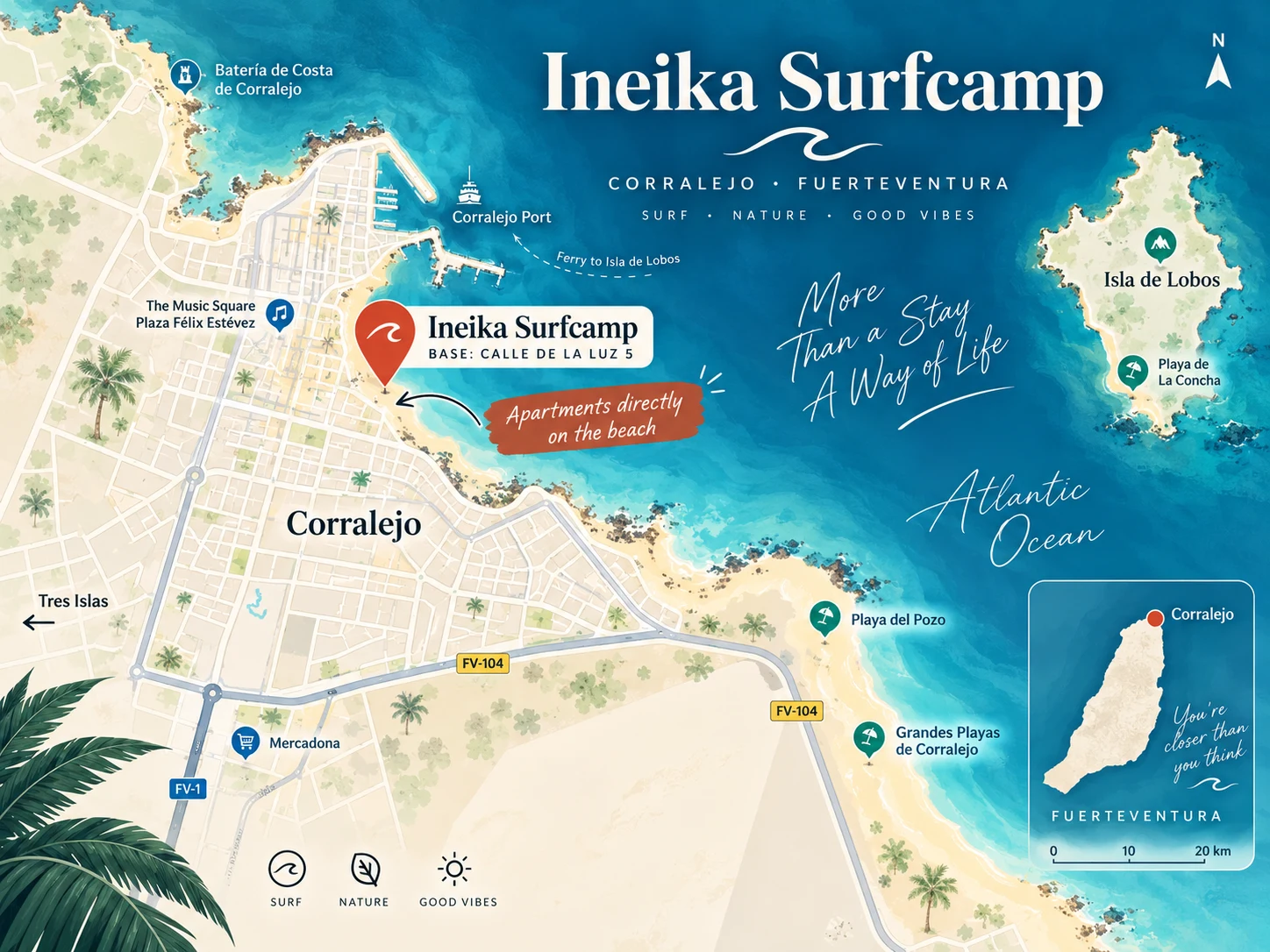 Vista del mapa de Ineika Funcenter en Corralejo, Fuerteventura